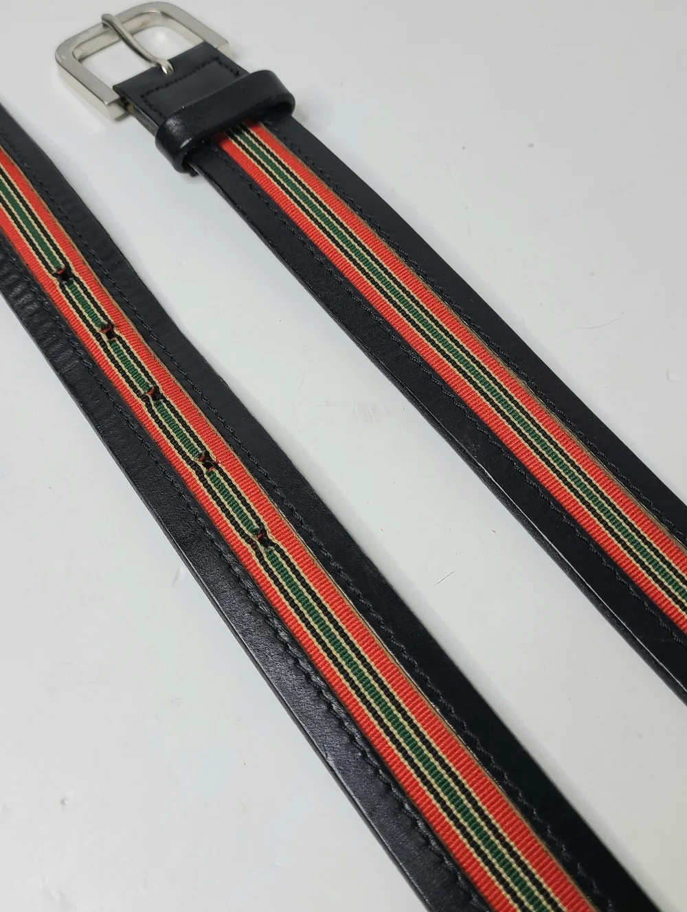 Banana Republic Striped Canvas Italian Leather Made in USA Vintage Belt
